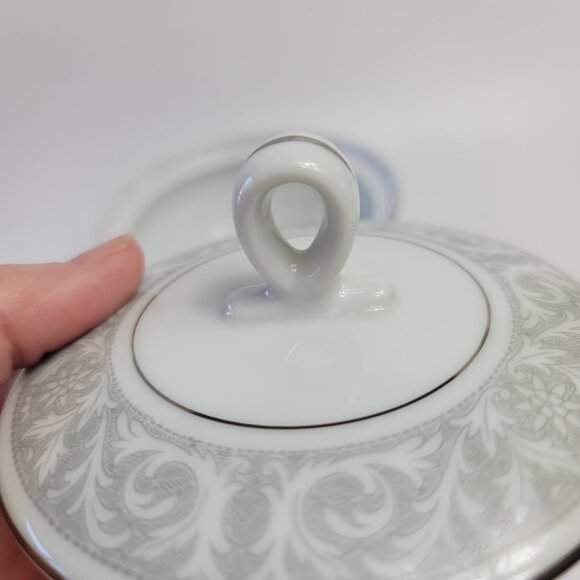 Imperial China Whitney Sugar Bowl & Lid White Gray Band Leaf Scrolls W. Dalton - Picture 7 of 15